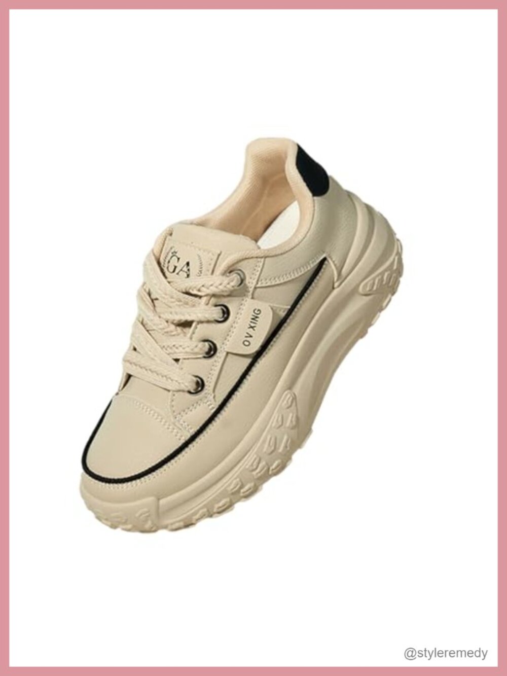ELFOR Women's Chunky Platform Sneakers - Breathable PU Leather Lace-Up Running